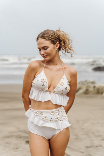 SEABELLE - Ivory Bikini with delicate embroidery and minimal ruffles