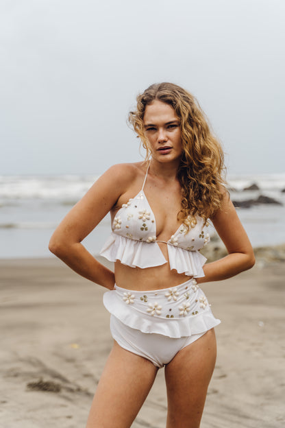 SEABELLE - Ivory Bikini with delicate embroidery and minimal ruffles