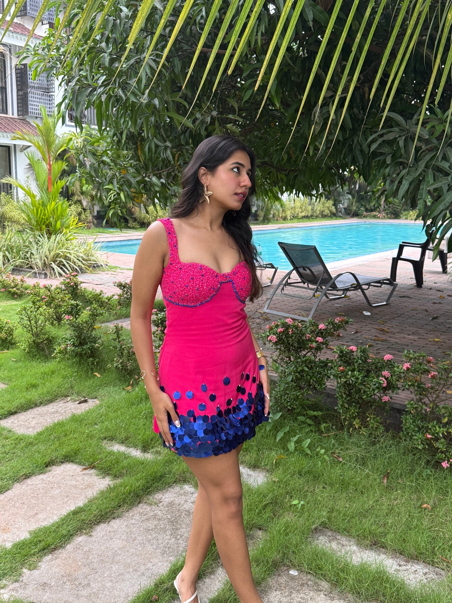 Veronica - A- line  Mini dress with heavy embroidered  bustier