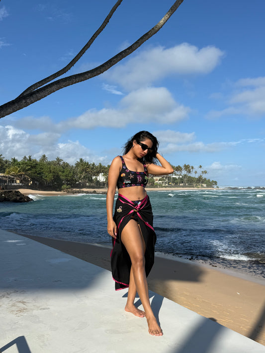 ISLAYA- Black Bikini adorned with intricate embroidery of aquatic motifs