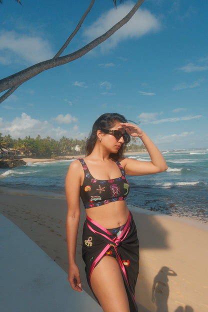 ISLAYA- Black Bikini adorned with intricate embroidery of aquatic motifs