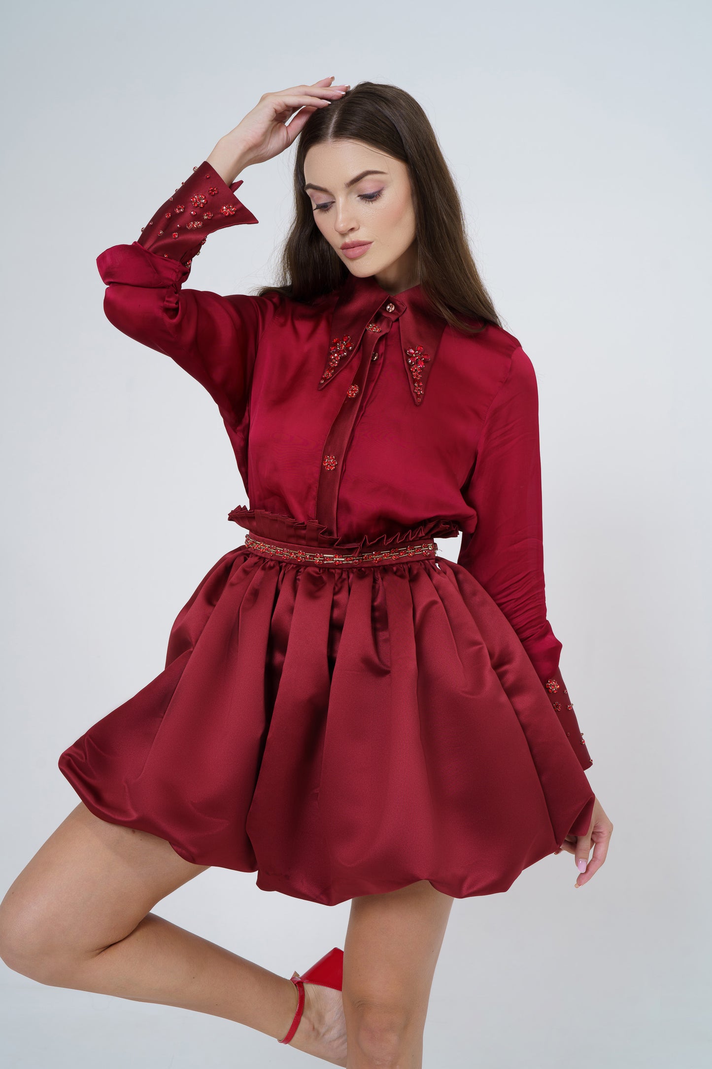 Rebecca - Satin Co-ord set with Floral embellishment