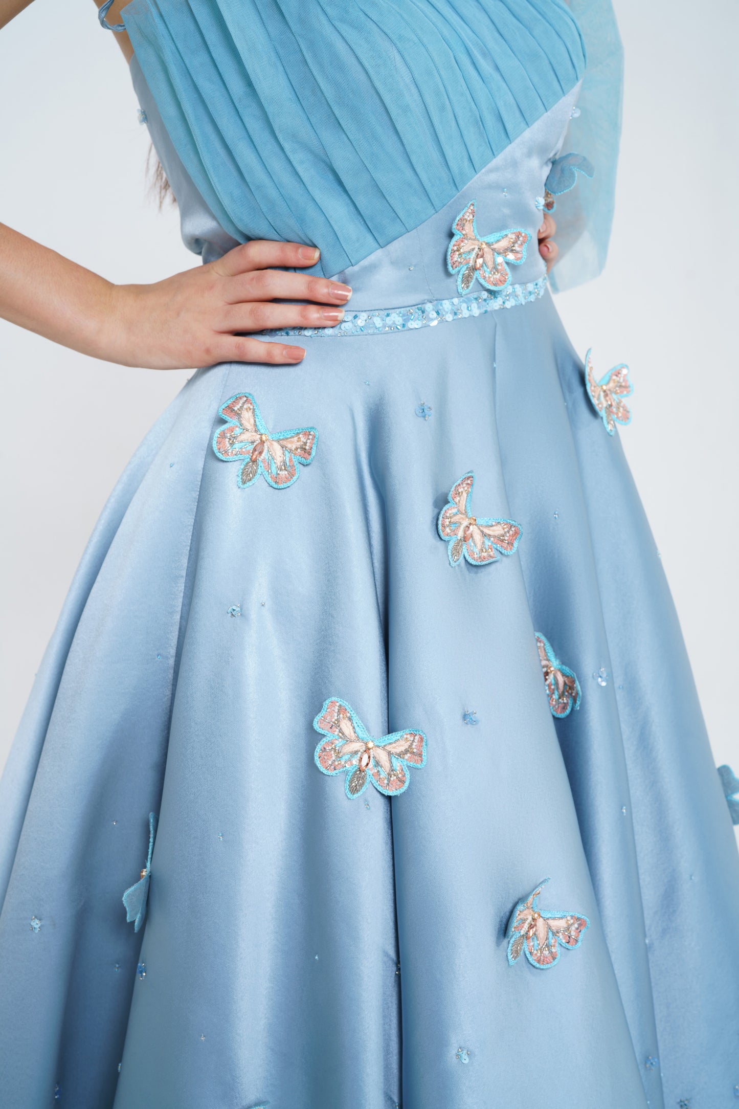 Giselle - Big volume Tea-length gown with 3D butterfly embellishment